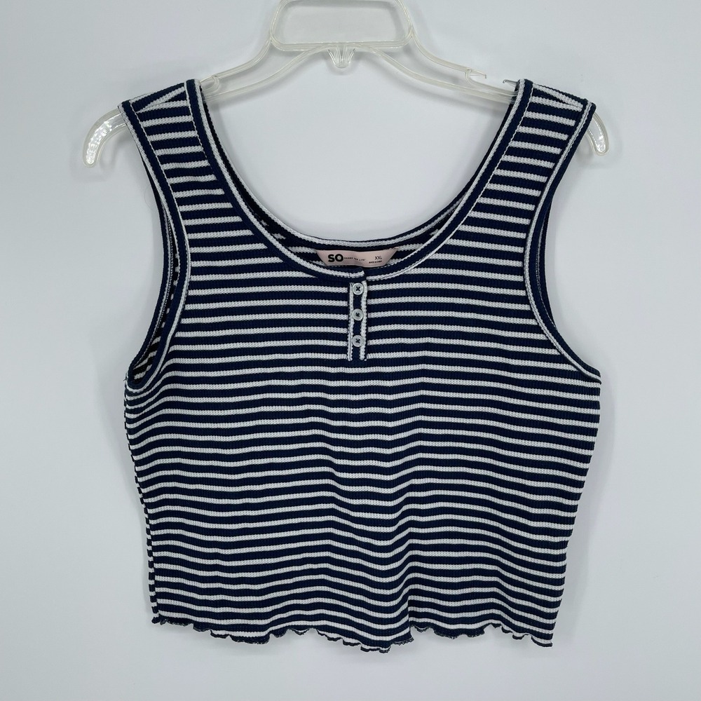 SO Women's Blue Striped Henley Ribbed Waffle Knit Tank Top Size‎ XXL